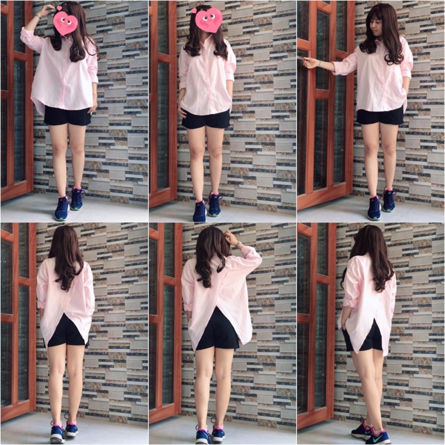 Áo Sơ mi oversize thêu cute hồng