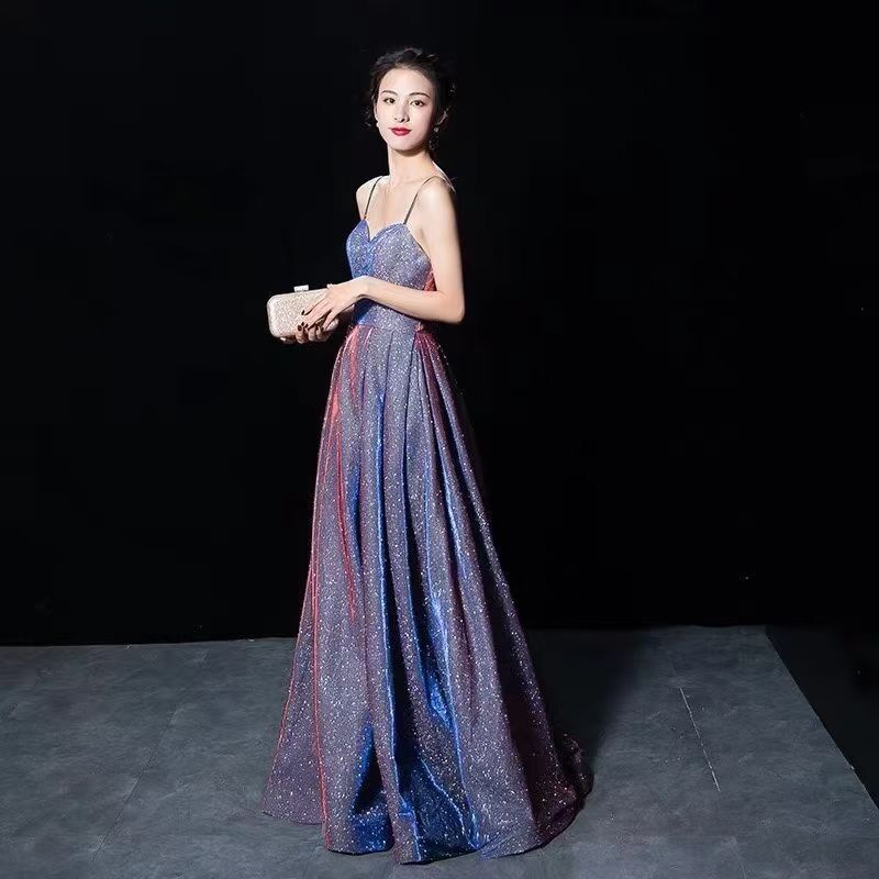 Đầm Dạ Hội Màu Sắc Tương Phản Cổ V Thời Trang Nữ