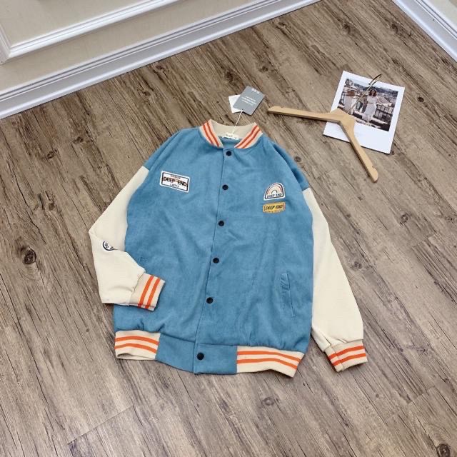 [Ảnh Thật] Áo khoác Bomber Nhung Gân phối tay thêu lô gô hot trend | BigBuy360 - bigbuy360.vn