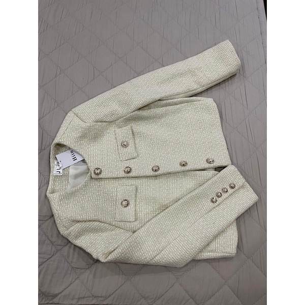 N68  áo khoác dạ tweed màu trắng ngà siu xinh CÓ ẢNH THẬT