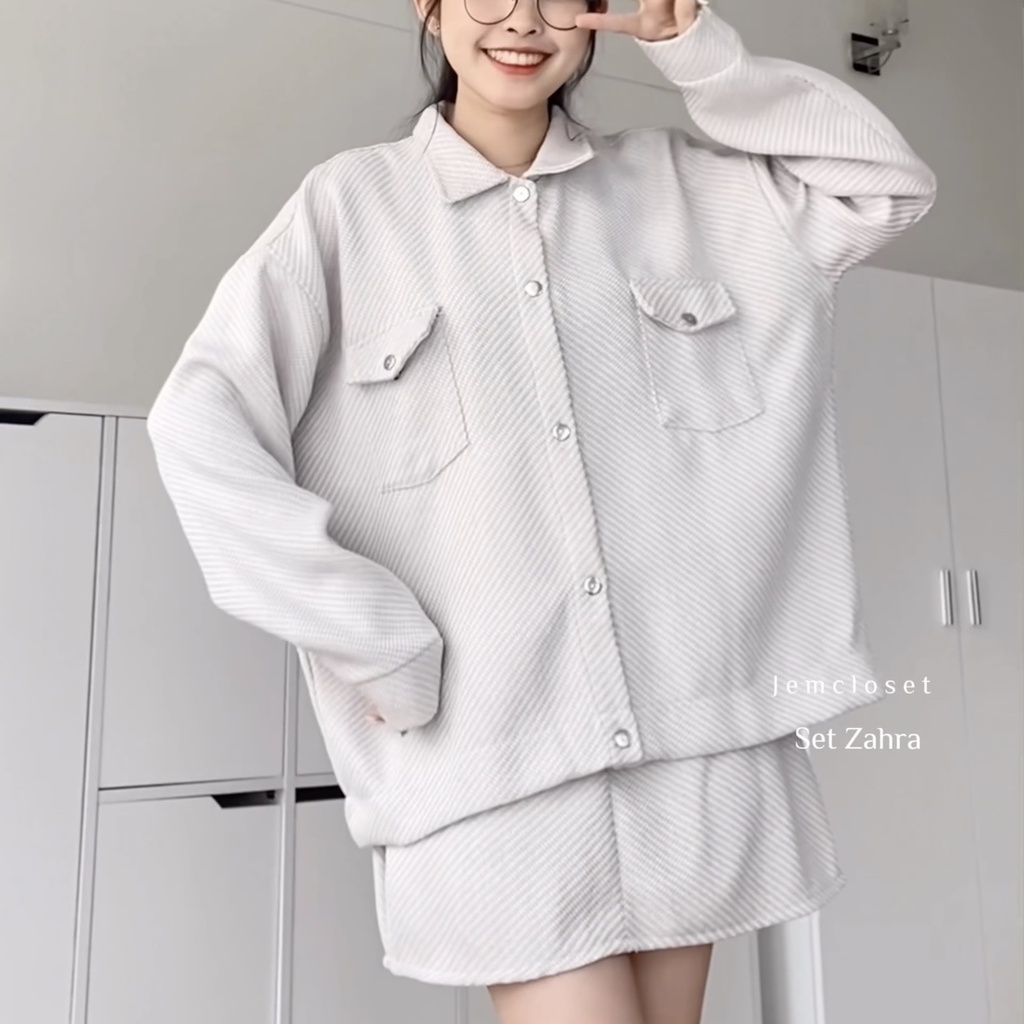 Set Đồ Nữ Áo Khoác Và Chân Váy Ngắn JEM CLOSET Chất Vải Dạ Tweed Kẻ Ô Hàng Quảng Châu Cao Cấp ZAHRA 7184