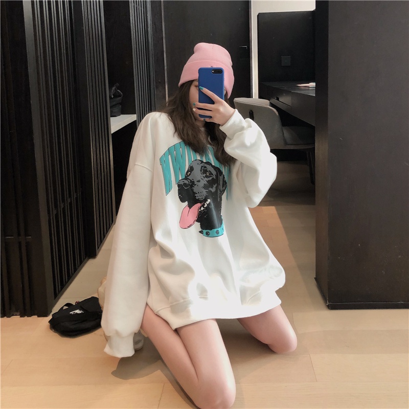 Áo sweatshirt mỏng Xiaozhainv tay dài dáng rộng in chữ phong cách vintage Hàn Quốc thời trang thường ngày | BigBuy360 - bigbuy360.vn