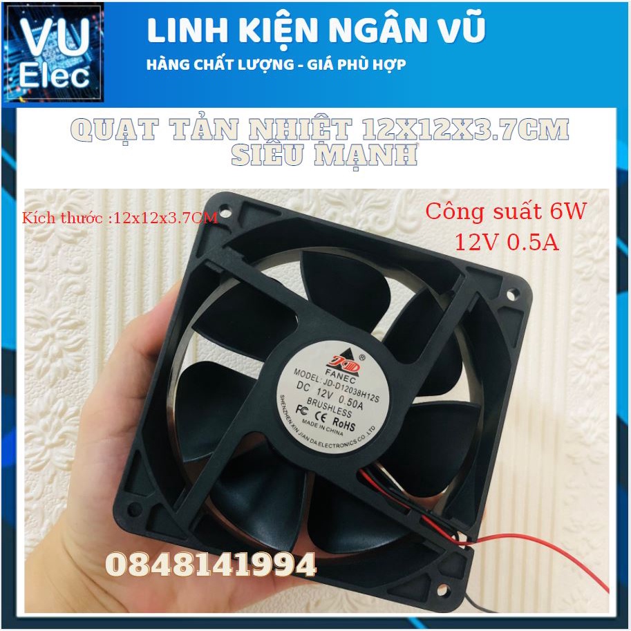 Quạt Tản Nhiệt Siêu Mạnh 12V0.5A 12x12x3.7CM Hãng Fanec cực bền dùng trong công nghiệp