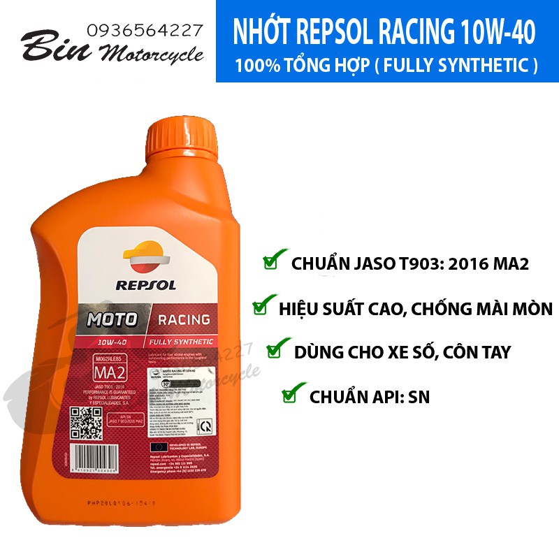 NHỚT REPSOL RACING 10W-40 100% TỔNG HỢP