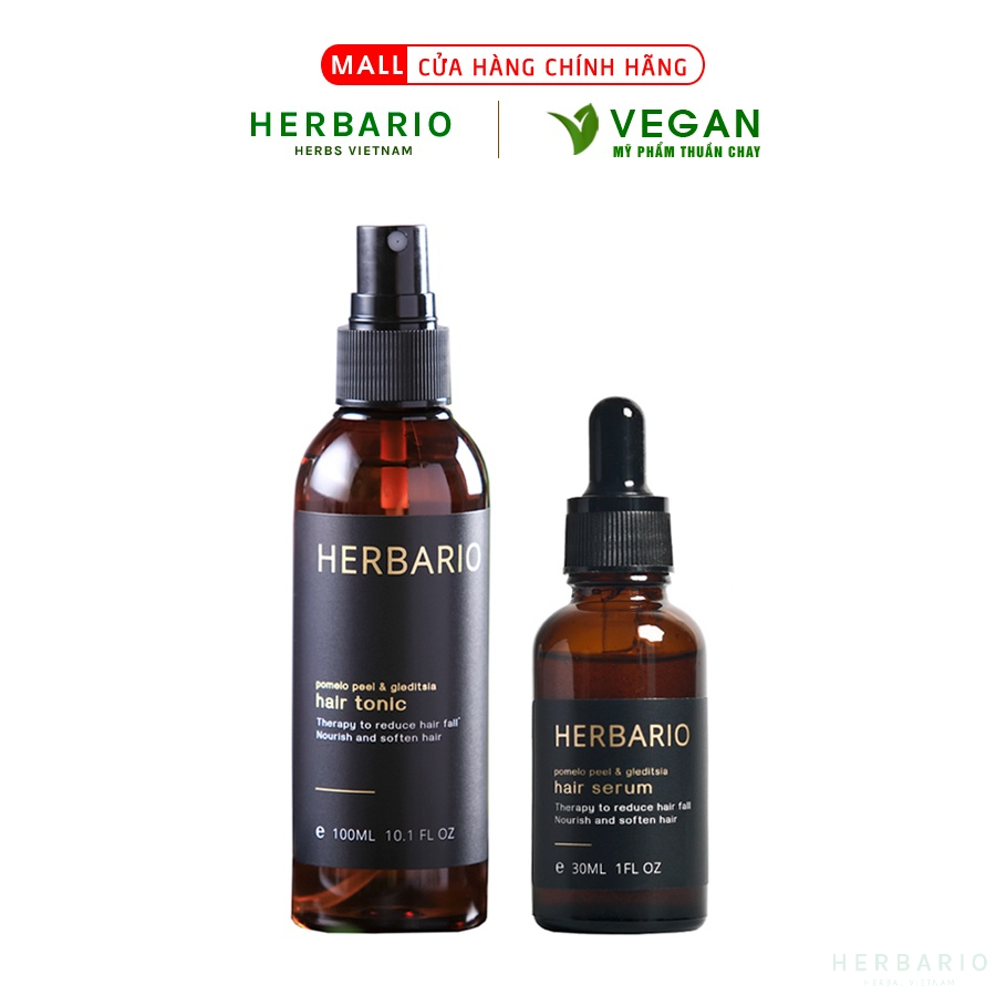 Combo nước xịt dưỡng tóc vỏ bưởi &amp; Bồ kết herbario 100ml + Serum mọc tóc vỏ bưởi &amp; Bồ kết herbario 30ml