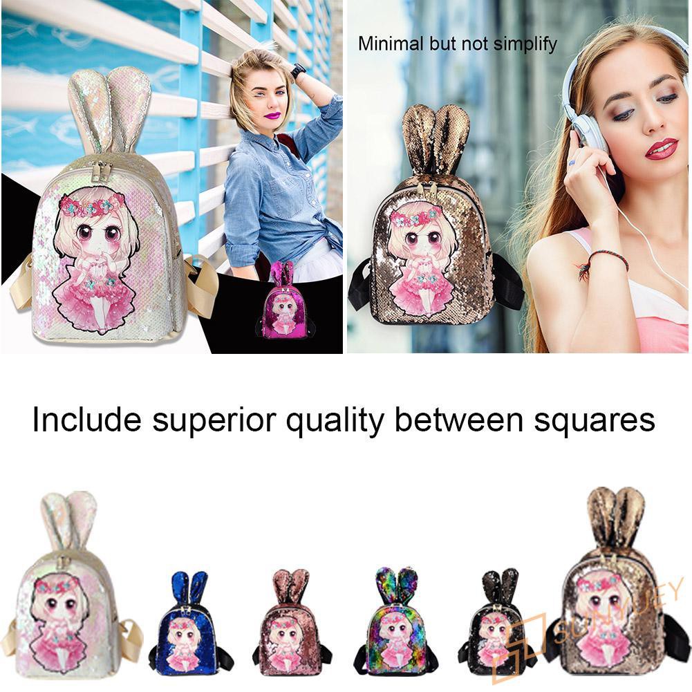 【In Stock】Rabbit Ear Sequins Backpack Cartoon Lovely Students Shoulder School Bags