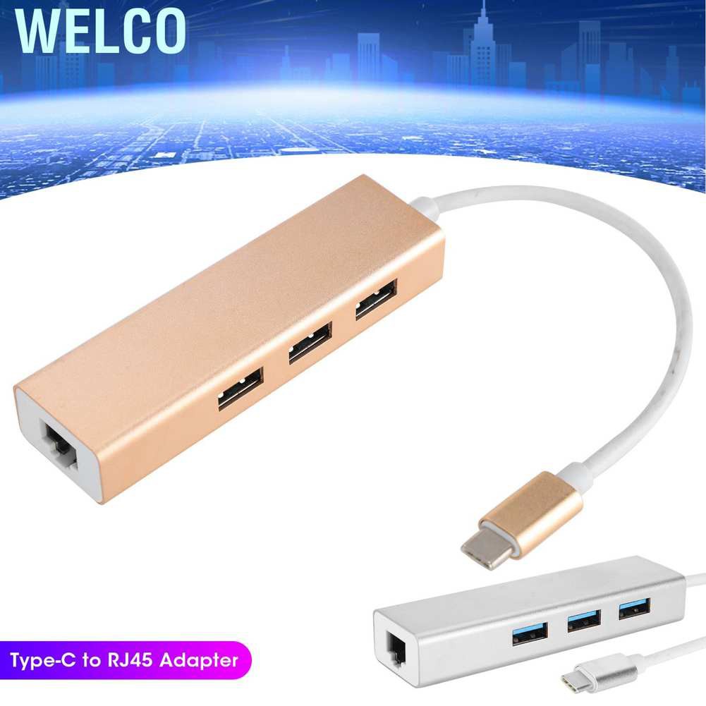 Welco Type C to RJ45 Gigabit Adapter Laptop Hub 3 USB Port Support for Windows XP/for 7/8