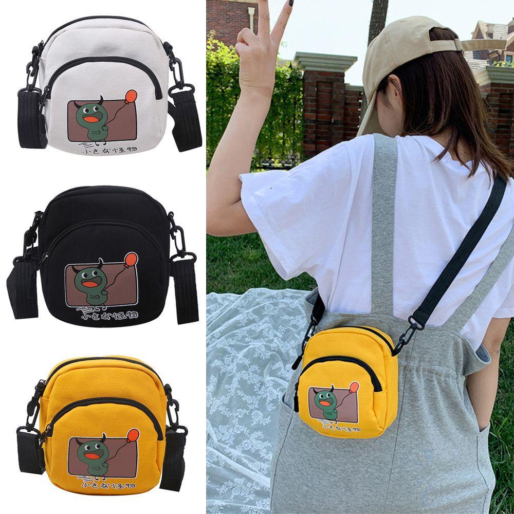 ღOKDEALSღ New Dinosaur Print Canvas Bag Women Girls Zipper Crossbody Bag Small Shoulder Bag Gift Japanese Style Cute Cartoon Dinosaur Pattern Literary Simple Mobile Phone Bag Canvas/Multicolor