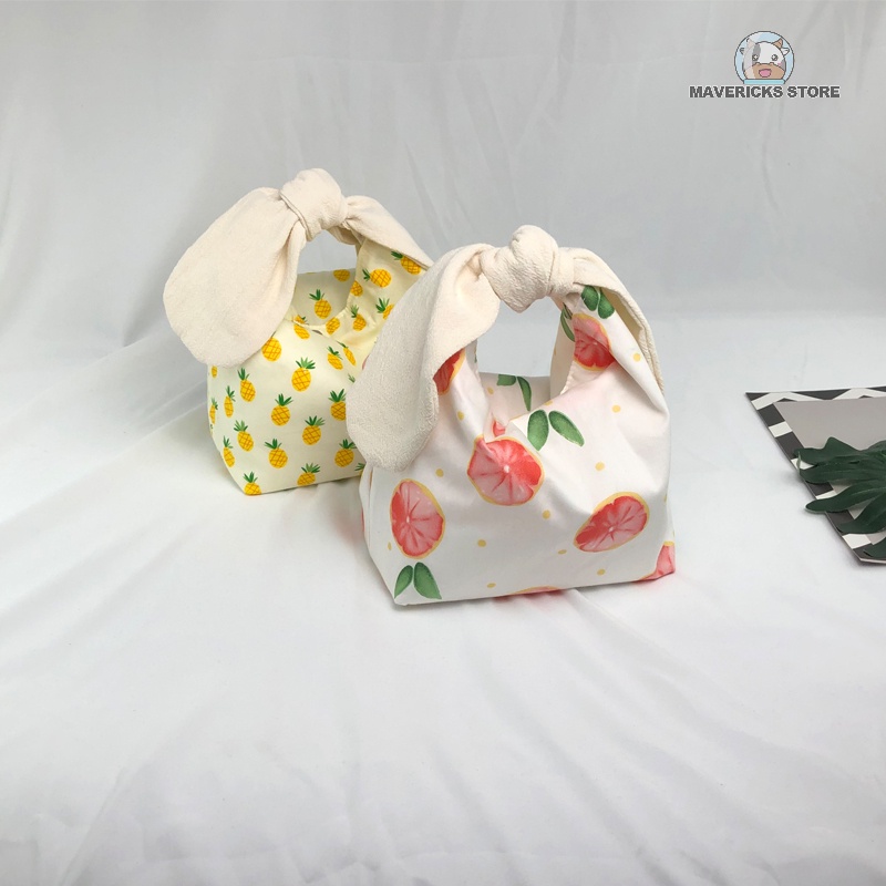 Túi Vải Canvas Đựng Hộp Cơm Trưa Tai Thỏ Dễ Thương Phong Cách Nhật Bản