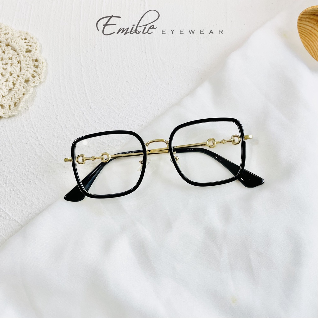 Gọng kính vuông to kim loại kết hợp viền nhựa hottrend Emilie eyewear phụ kiện thời trang 21050