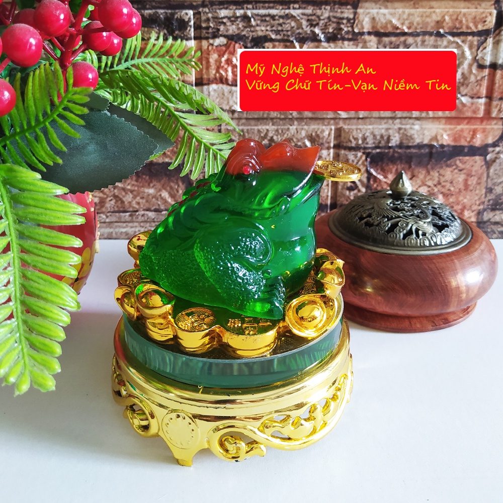 Thiềm thừ chiêu giữ tài lộc đế xoay màu xanh ngọc