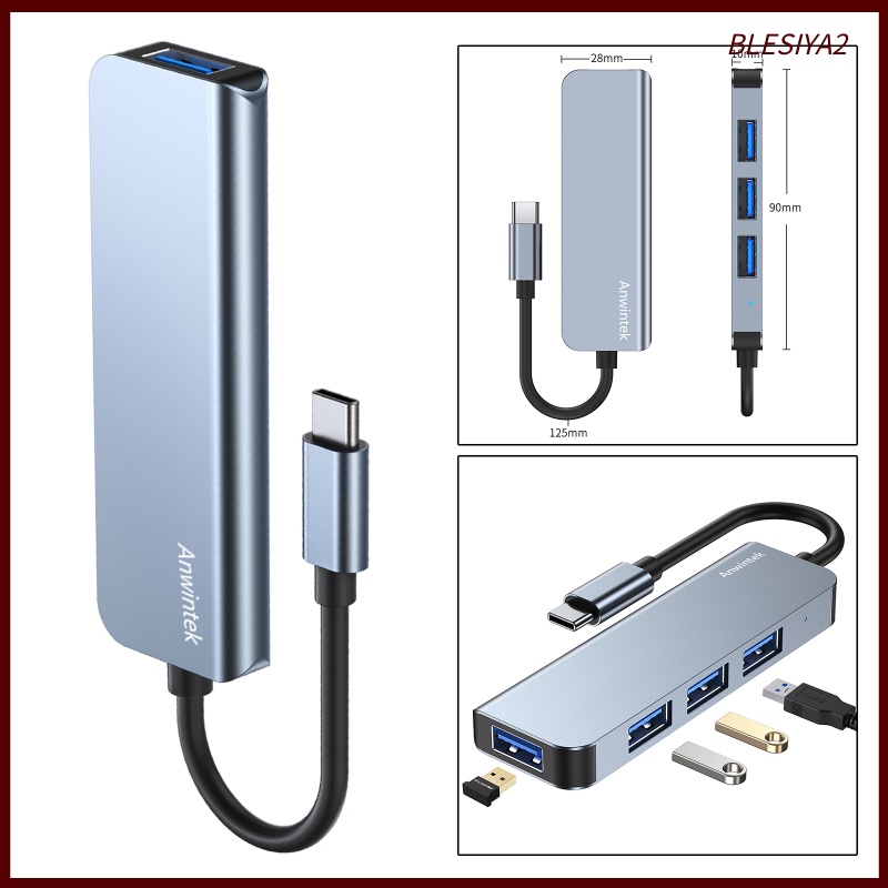 [BLESIYA2] USB-C Type C to USB 3.0 USB 2.0 4 Port Hub Adapter Splitter Expansion Silver