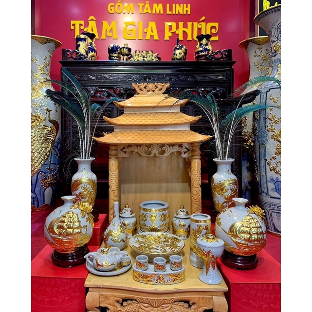 Bộ đồ thờ đắp nổi dát vàng 24k ( 3 màu phong thuỷ )