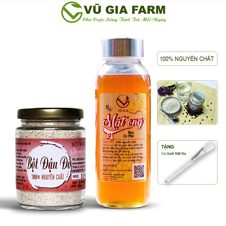 [Mã LTBAUAB14 giảm 7% đơn 99K] Combo Mật Ong Hoa Cà Phê (420g) + Bột Đậu Đỏ (100g) - Nguyên Chất Vũ Gia + Tặng Cọ Quét