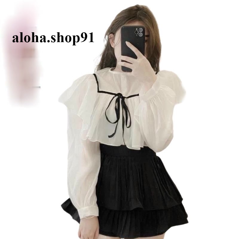 áo sơ mi nữ tay phồng dài tay voải voan bánh bèo mẫu mới thời trang aloha shop