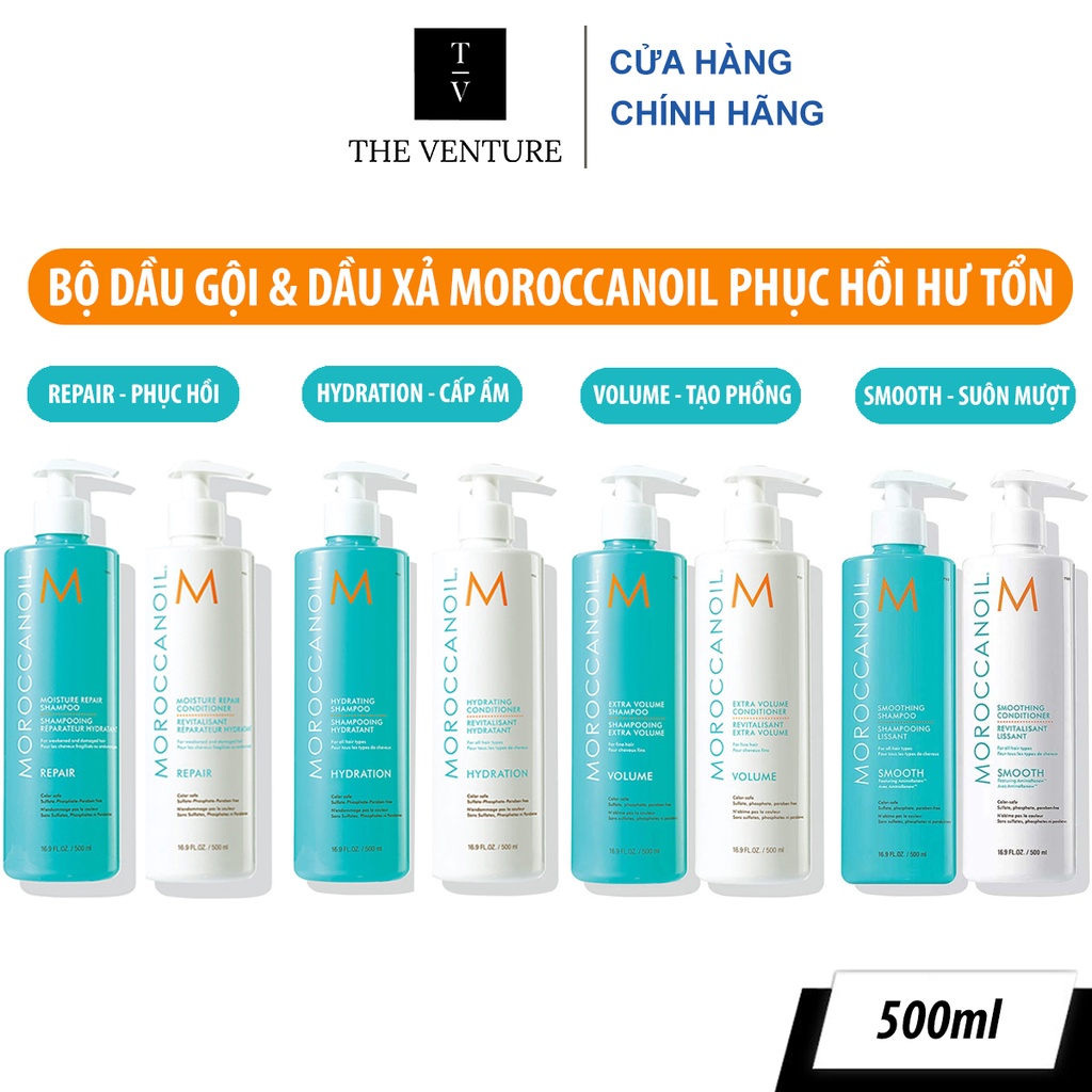 Bộ Dầu Gội &amp; Xả Moroccanoil Moisture Repair, Hydrating, Extra Volume, Smoothing Chính Hãng - 500ml