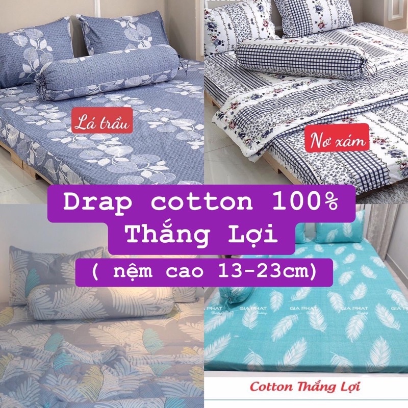 Drap Thắng Lợi (Nệm cao 13-23cm) in logo chính hãng, ga trãi giường cotton 100%