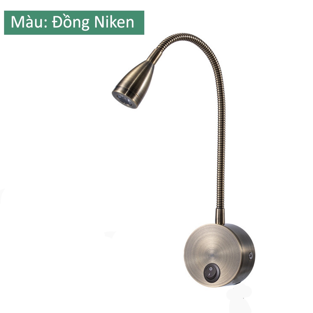 Đèn rọi đọc sách gắn tường đầu giường LED 3W - 220V, Thân đèn Kim loại điều chỉnh đa nnawg