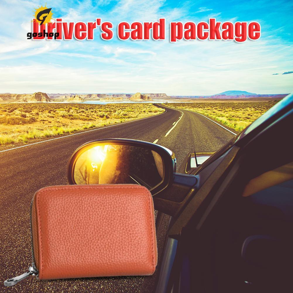 (GO ) Unisex Leather Card Holder Small Zipper Wallet Passport Credit Card Pocket