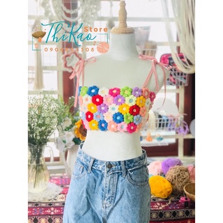 Áo móc len croptop ghép hoa 🌼🌸🍀( ảnh thật )🌼🌸🍀