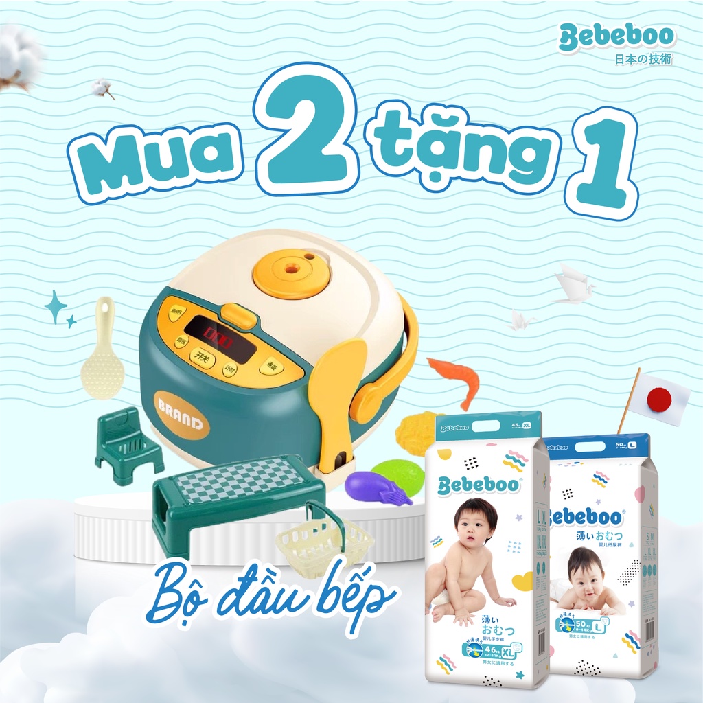 Combo 2 bịch Tã/Bỉm Dán Bebeboo Nhật Bản mỏng mềm thấm hút tốt, đóng n