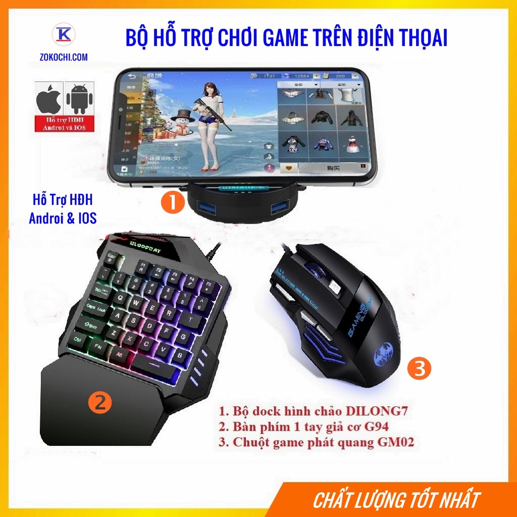 [Combo]Phụ Kiện Hỗ Trợ Chơi Game Trên Điện Thoại 3 Món ✨Bộ Dock Chuyển Đổi DiLong7+ Chuột Game GM02+ Bàn Phím G94 ✨ | BigBuy360 - bigbuy360.vn