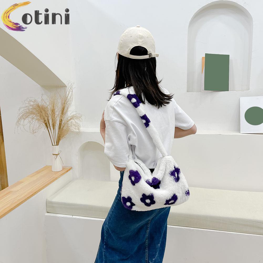 COTINI Women Plush Large Tote Shoulder Underarm Bag Vintage Floral Print Handbag