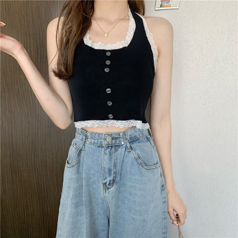 Áo Sát Nách Cổ Yếm Phối Ren Thời Trang Cho Nữ