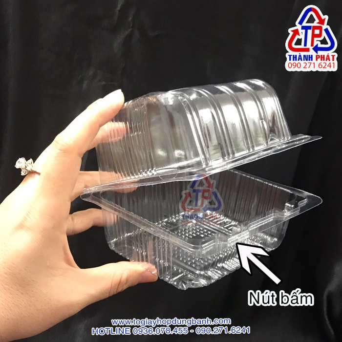 100c Hộp nhựa H131 cao - Hộp nhựa nắp gập đựng bánh bông lan cuộn ngắn, mini