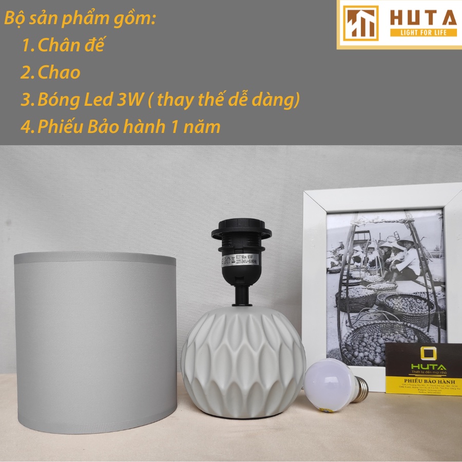 Đèn Ngủ Để Bàn Gốm Sứ Huta Light For Life S3 Decor Phòng Ngủ, Trang Trí, Đọc Sách, Điều Chỉnh Độ Sáng, Ánh Sáng Vàng