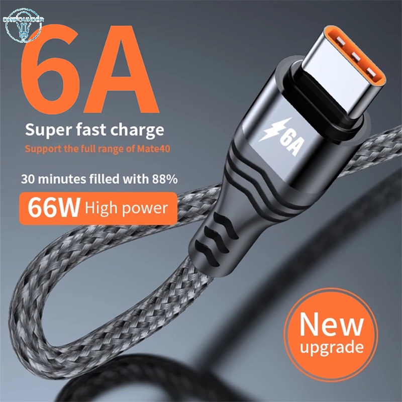 66W 6A Super Charge Type C Cáp sạc Nylon bện SCP USB C Type-c Bộ sạc điện thoại di động Dây dữ liệu cho Mate 40 Pro