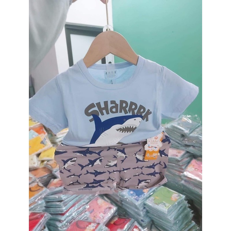 Bộ cộc tay cotton sợi tre hàng Quảng Châu cho bé trai bé gái mặc hè