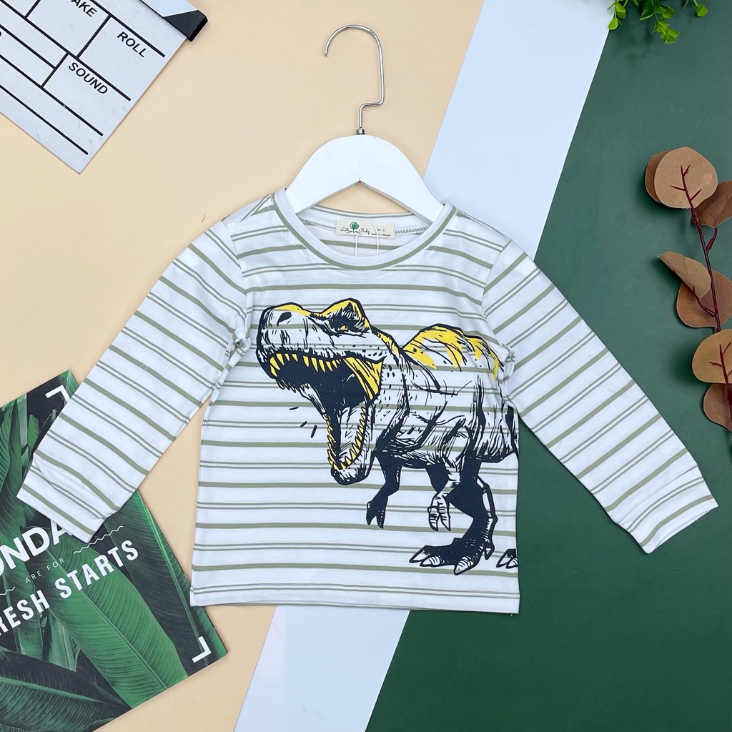 Áo cotton thu đông dài tay kẻ in hình bé trai size 1-10, cho bạn 10-30kg. Chất cotton mềm mại, hình in đẹp, dễ phối đồ