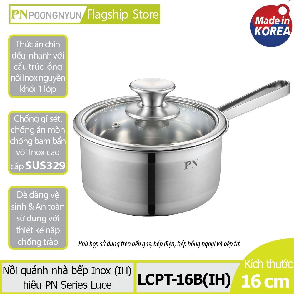 Nồi quánh Inox POONGNYUN LCPT-16B(IH) (Size 16cm) - Sản xuất tại Hàn Quốc - Hàng chính hãng