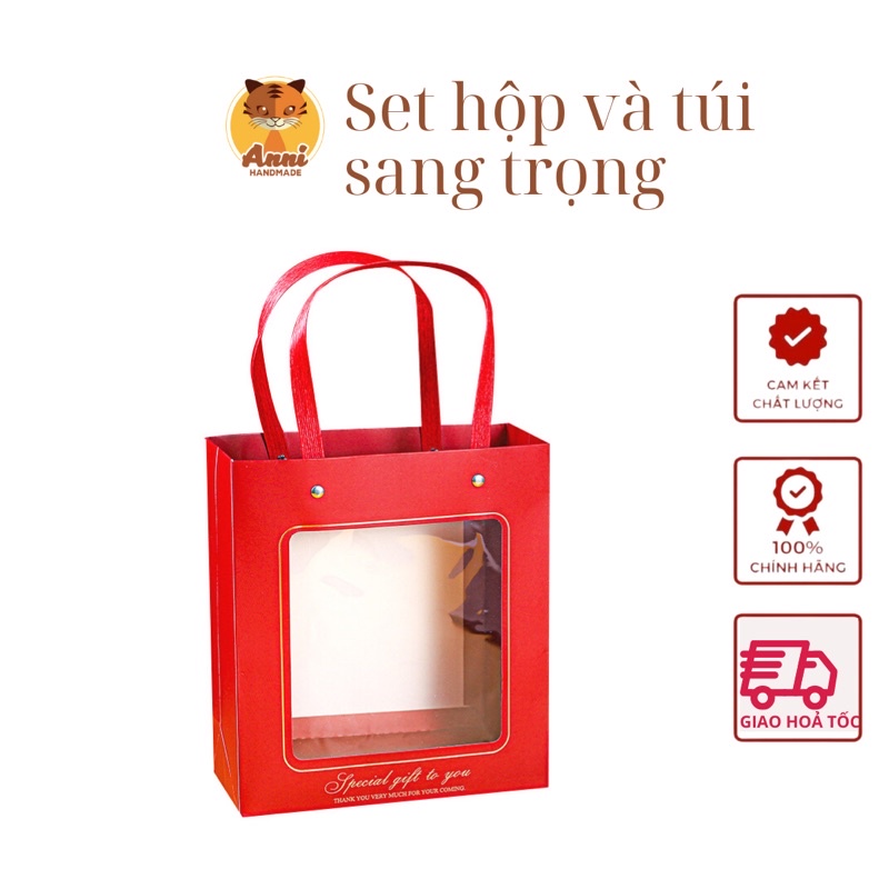 Set hộp và túi quà màu đỏ sang trọng Anni Home