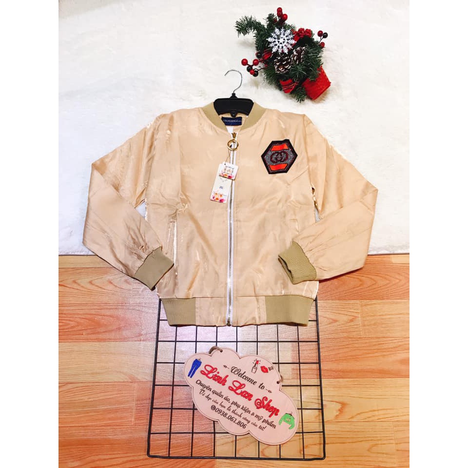 Áo khoác dù nữ đính đá có túi trong hàng cao cấp