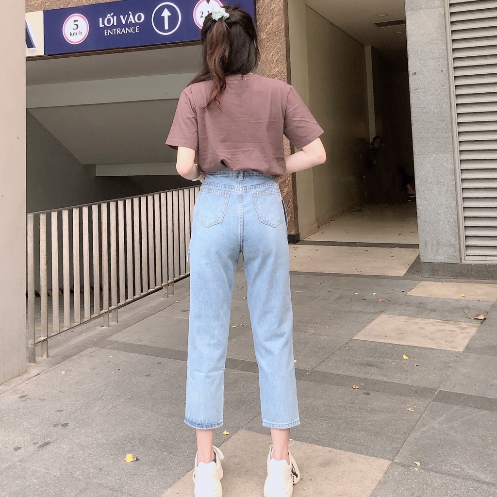 Quần jean nữ baggy King168, quần baggy jean nữ ống rộng THU69