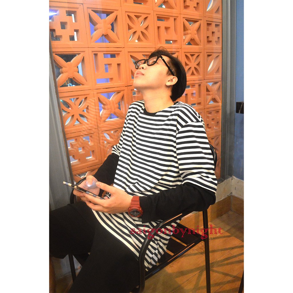 Áo thun Tay dài Sleeves Sọc ngang mix Black - Giá sỉ Unisex