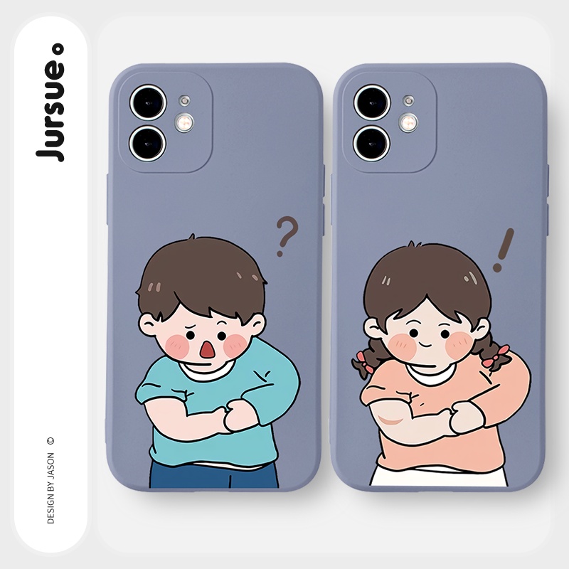 Ốp lưng JURSUE hoạt hình cặp đôi dễ thương đẹp cho iPhone 13 12 11 Pro Max SE 2020 X XR XS 8 7 ip 6S 6 Plus Y2017