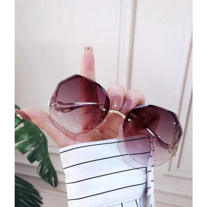 Kính mát gọng cong kim loại tròng màu gradient chống tia uv400 thời trang cho nữ
