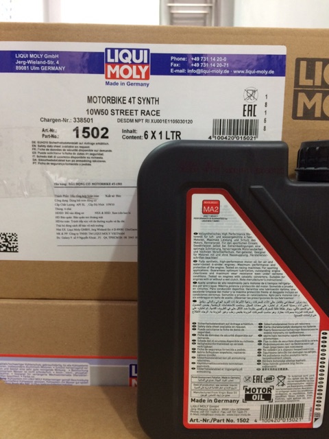Nhớt Liqui Moly Motorbike 4T Synth 10W-50 Street Race - 1502 - Jaso MA2 Api SN Plus Fully Synthetic Made in Germany