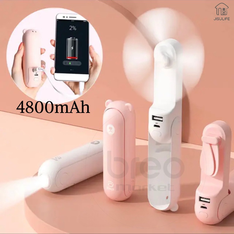 Quạt cầm tay mini có đèn JISULIFE đầu USB đa năng 4800mAh/2000mAh du lịch tiện dụng Sunqueen