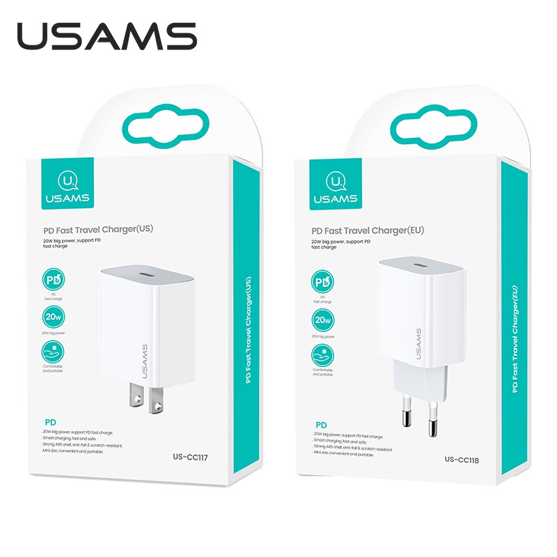 Cốc Sạc Nhanh USAMS T34 Chuẩn EU / US USB-C Cho Điện Thoại