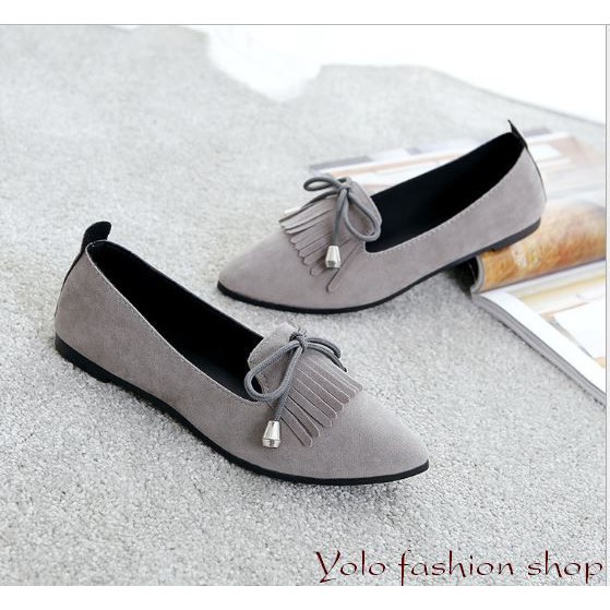 [OD17] Giày lười slip on nữ đế bằng da lộn đính nơ xinh xắn hàng QC cao cấp | BigBuy360 - bigbuy360.vn