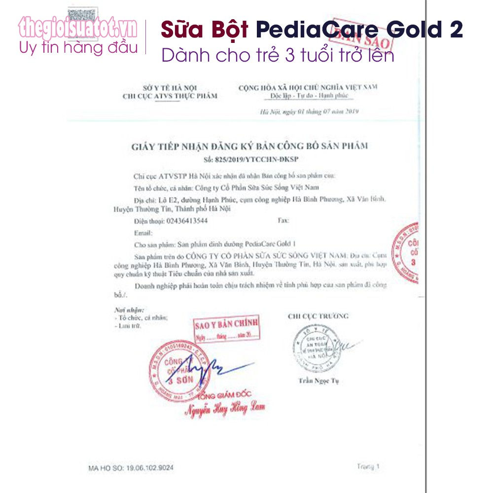 Sữa bột PediaCare Gold 2 [900g] - Sữa dinh dưỡng cao năng lượng cho trẻ