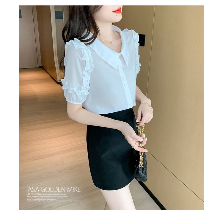 Áo Sơ Mi chiffon Tay Ngắn Cổ Gập Thời Trang Mùa Hè Mới Cho Nữ