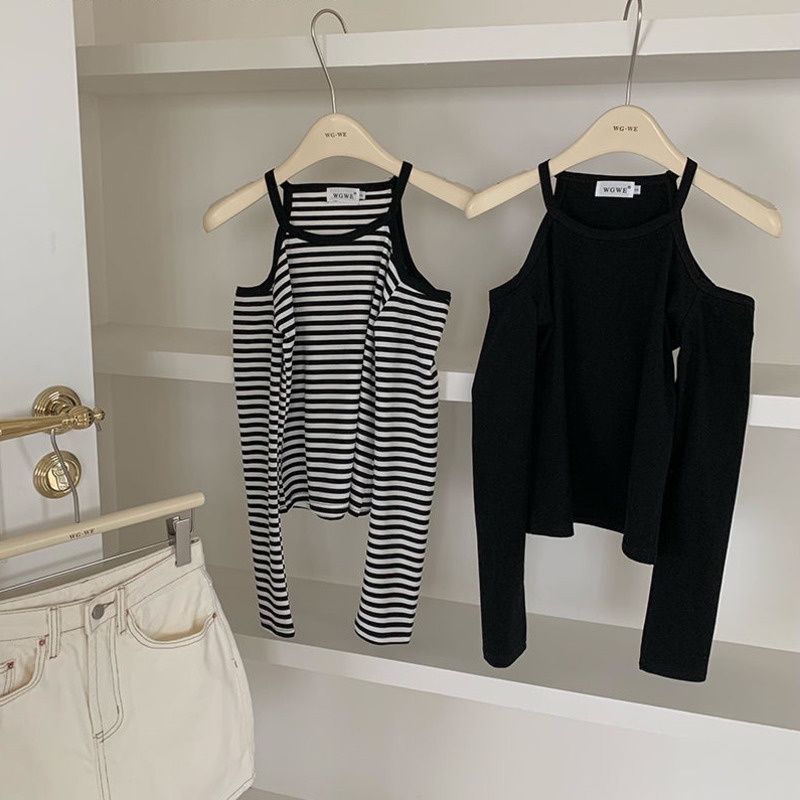 Áo Tay Dài Trễ Vai Hoạ Tiết Kẻ Sọc Thiết Kế Mới Thời Trang Mùa Hè Cho Phái Nữ