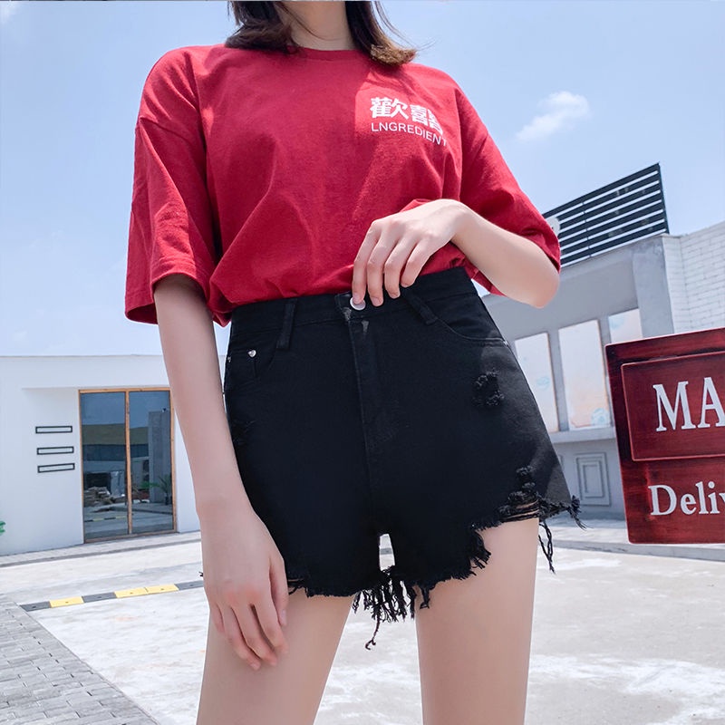 Quần Short Denim Lưng Cao Ống Rộng Thiết Kế Xẻ Rách Phong Cách Hàn Quốc Thời Trang Mùa Hè Hàng Mới Dành Cho Bạn Nữ 2021
