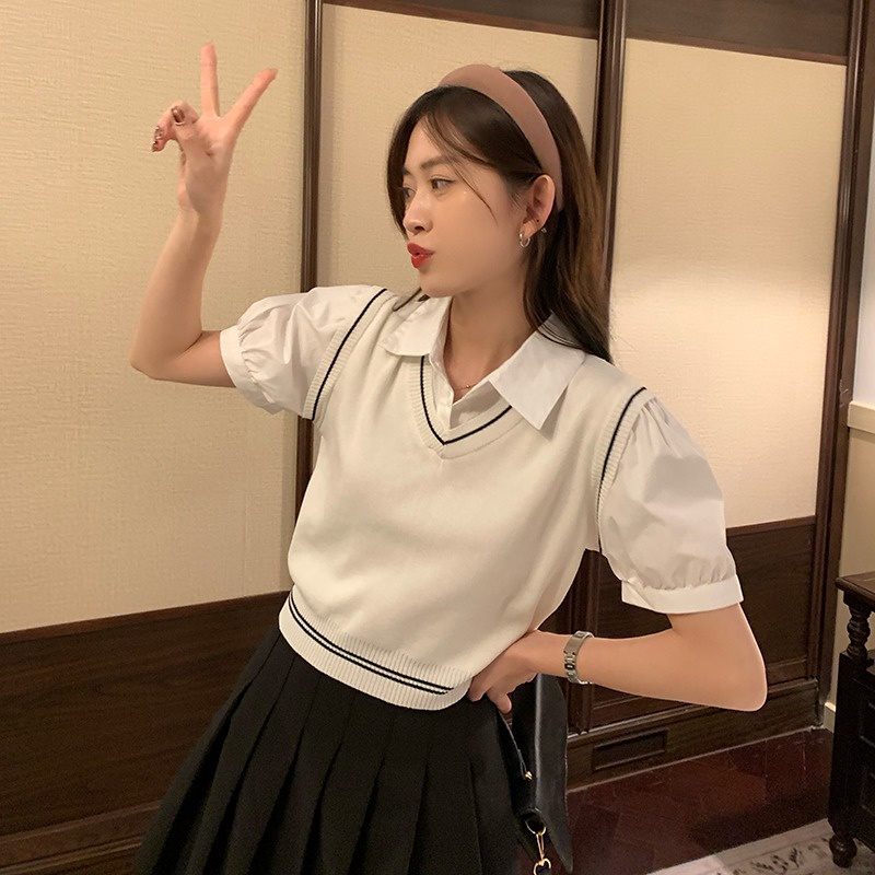 Áo Thun POLO Giả Hai Lớp Ngắn Tay Thời Trang Trẻ Trung