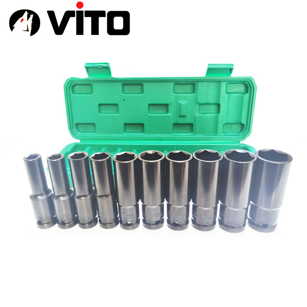 Hộp 10 Đầu Khẩu VITO 1/2 8-24mm Dài 78mm Vặn Bulong , Đầu Bulong, Đầu Tiếp, Đầu Điếu Mạ Crôm